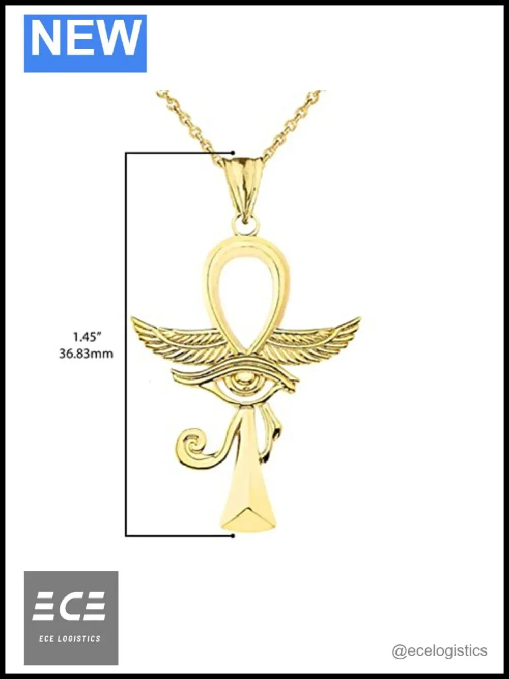 10K Gold Egyptian Ankh Cross Eye of Horus Key of Life Charm Pendant